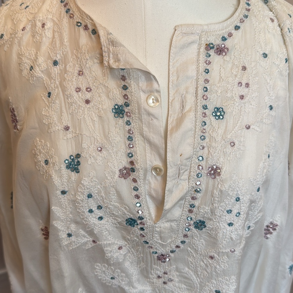 White Embroidered Silk Tunic